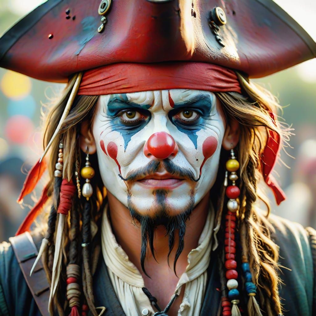 Captain Jack Sparrow as Clown in Vivid Oil Painting