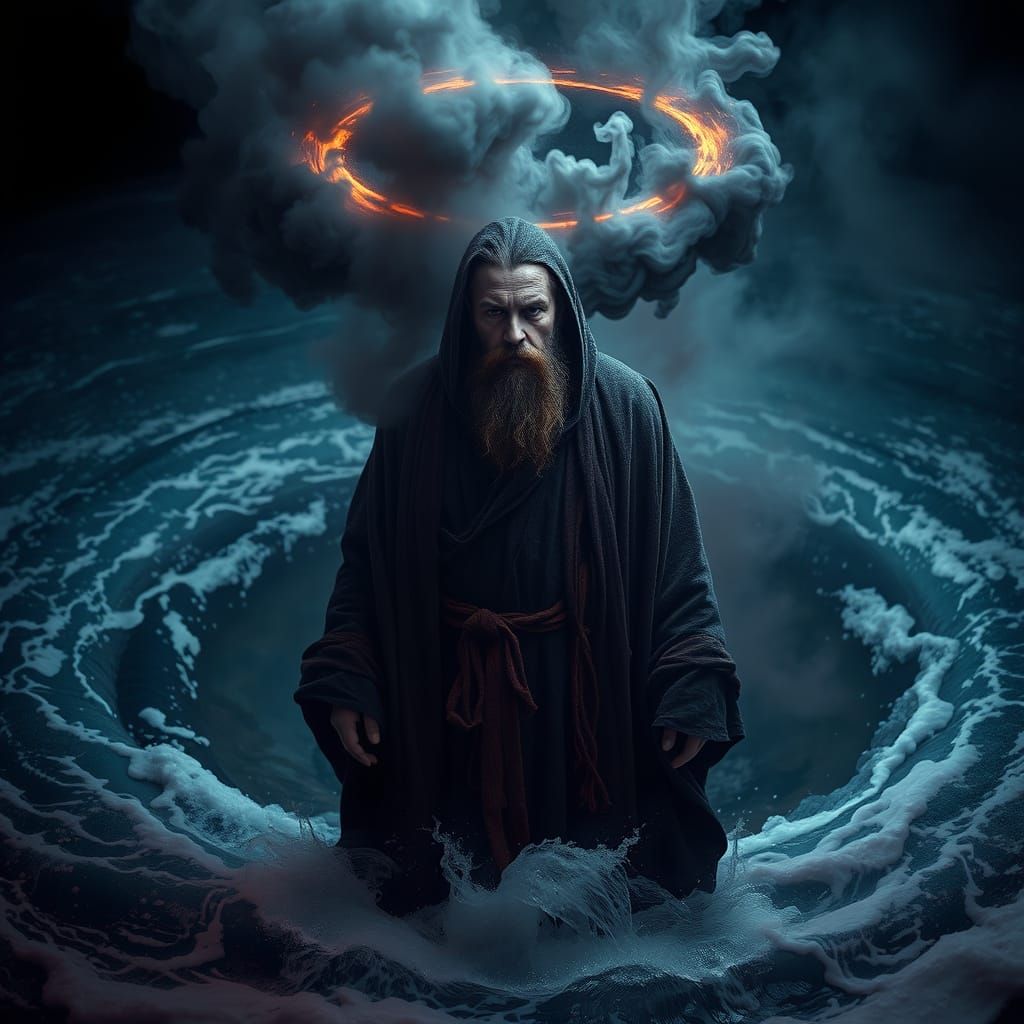 Mysterious Figure Suspended Between Worlds