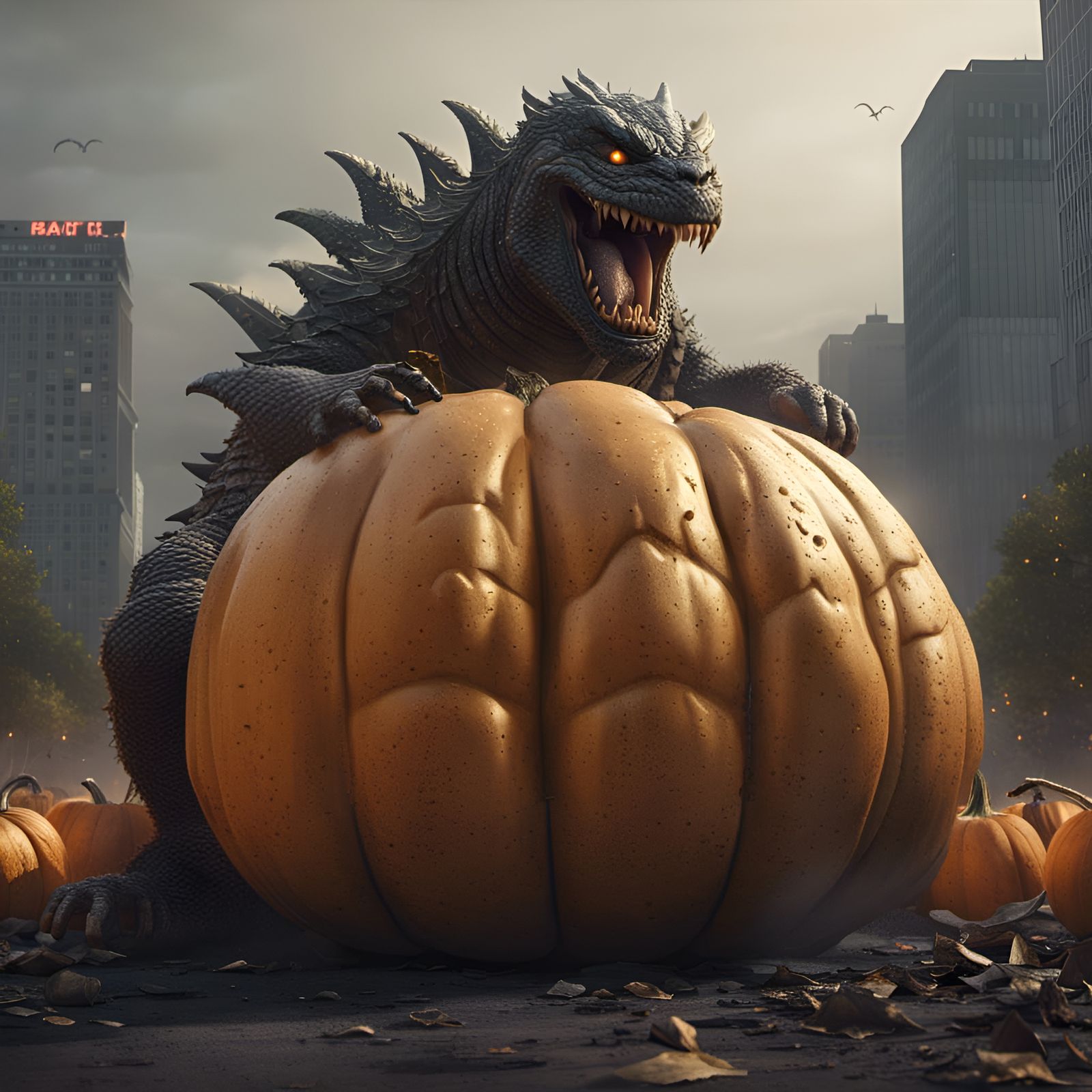 Giant Pumpkin Monster in Cinematic Style