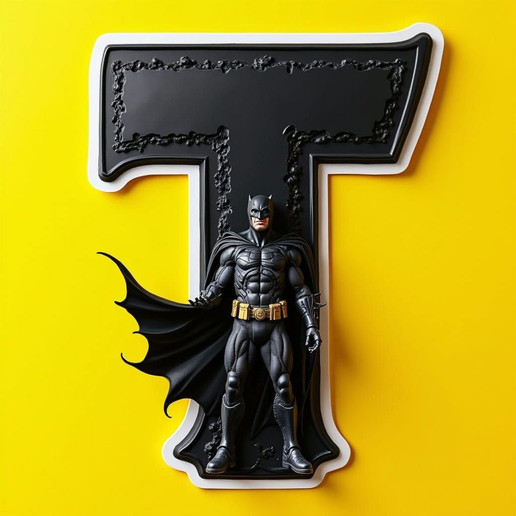 3D Black Letter 'T' with Batman Figure
