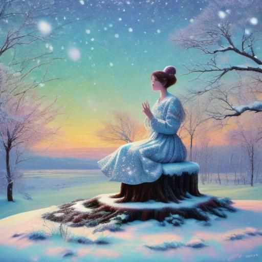 Snowy Manapunk Scene with Person on Stump