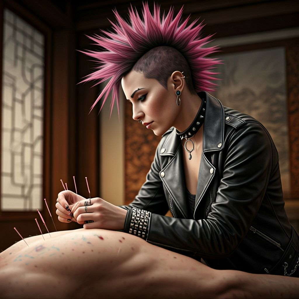 Punk Acupuncturist in Zen Room with Patient
