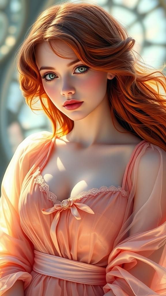 Auburn Haired Woman in Stained Glass Style