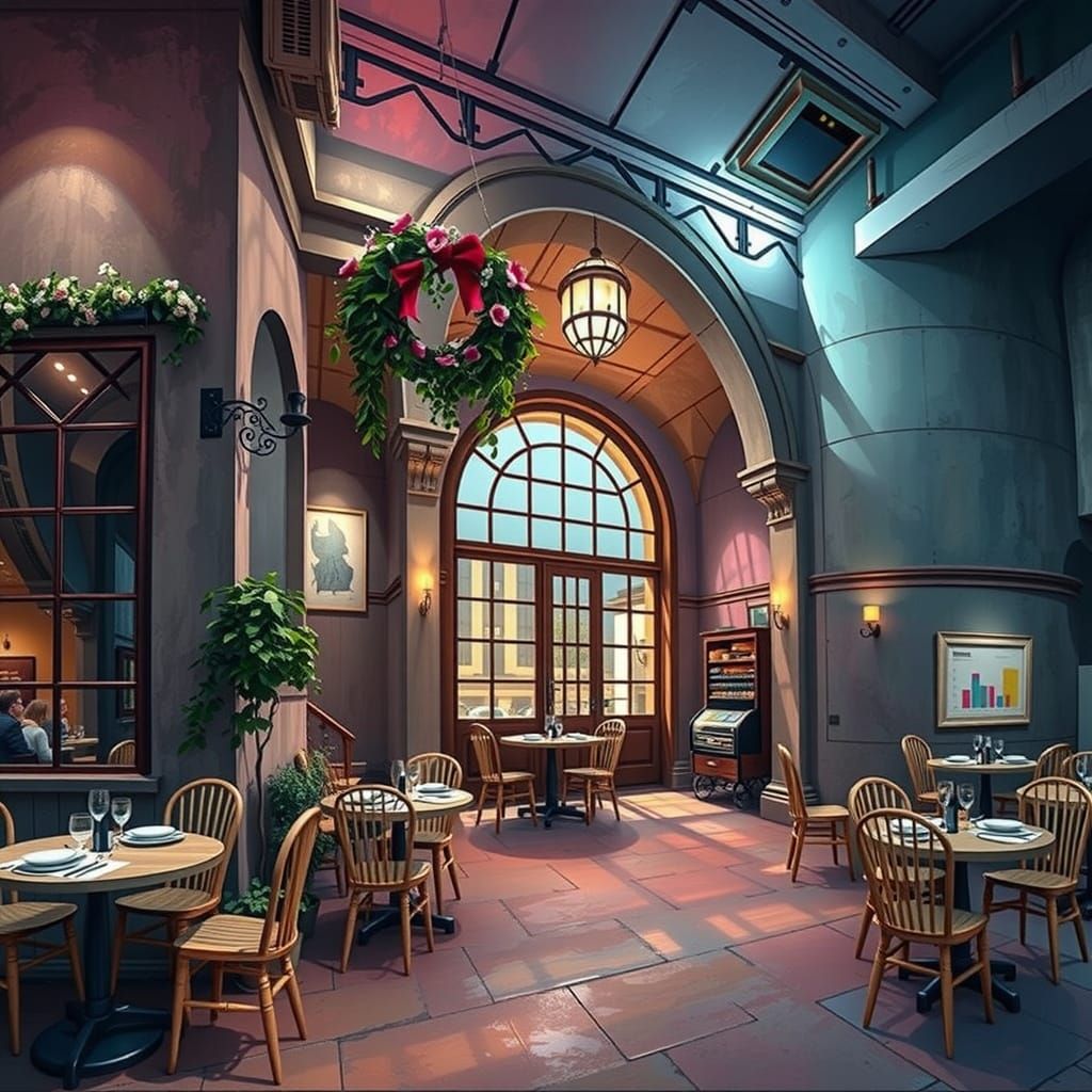 Cozy Cafe Scene in Soft Watercolor Style