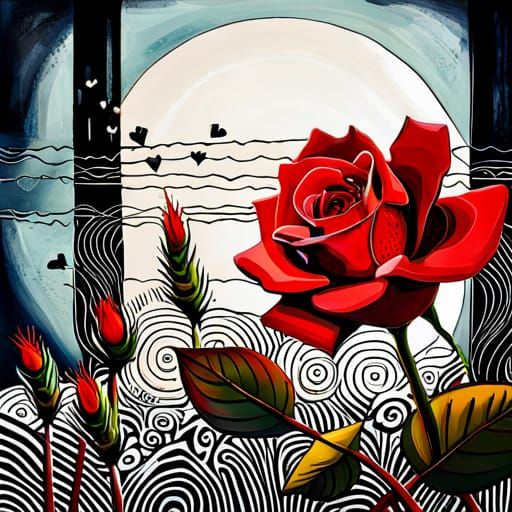 Heart Rose and Wheat: Mixed Media Art