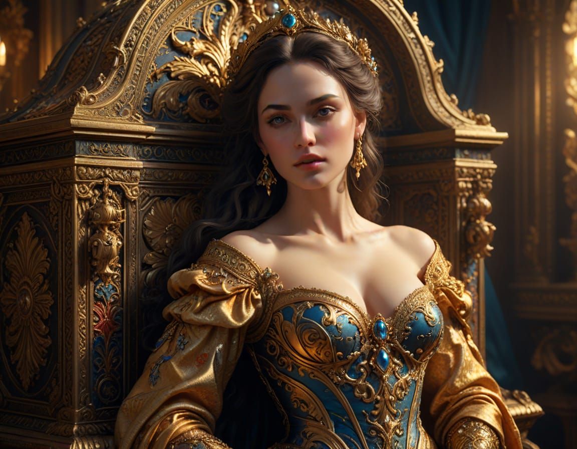 Goddess Emerges from Baroque Chest: Surreal Fantasy Art