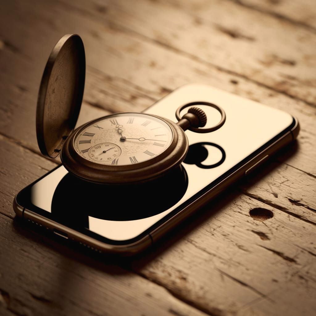 Timeless Contrast: Watch and Smartphone in Vintage Style