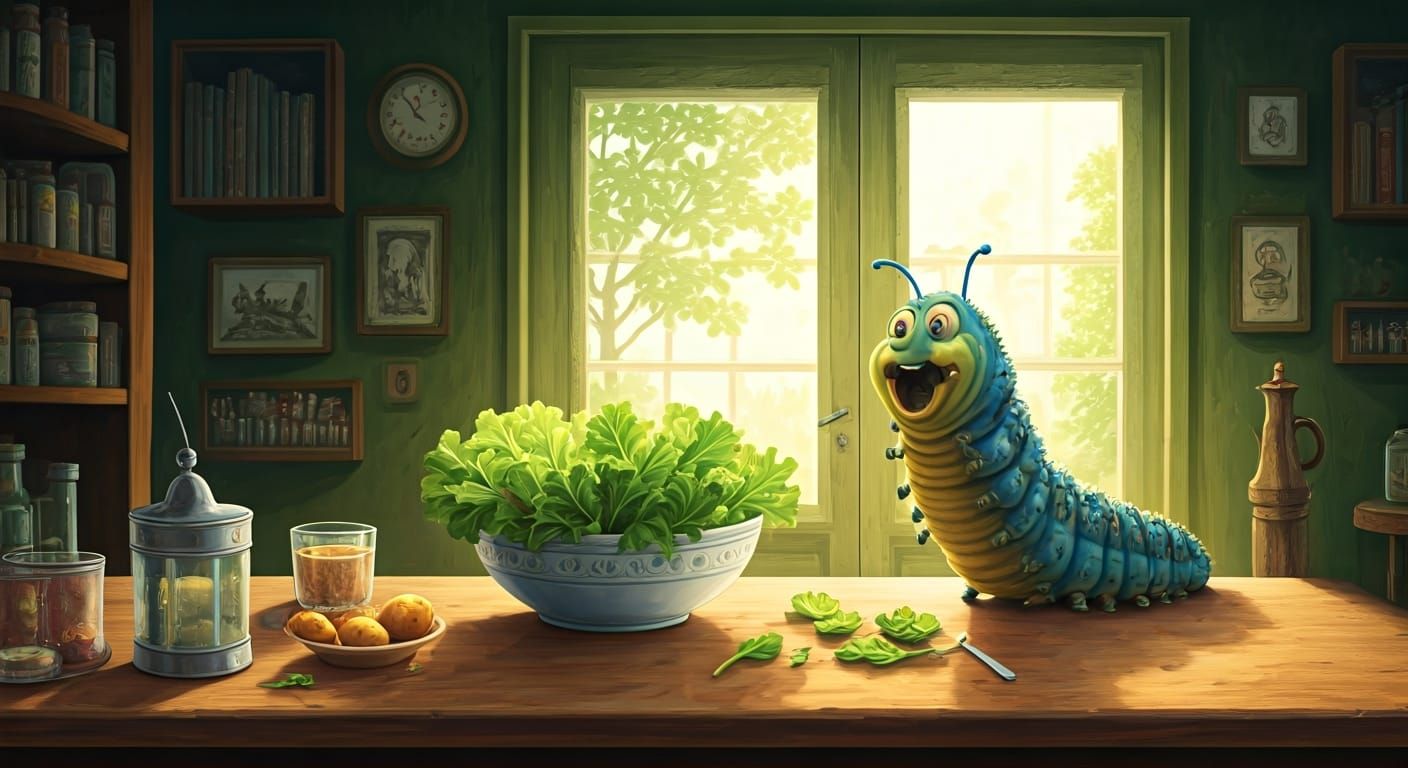 Anthropomorphic Caterpillar Ready to Eat Salad