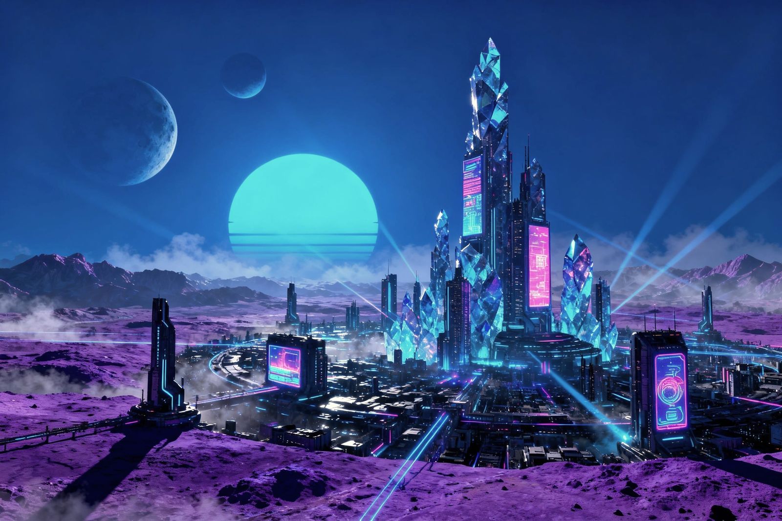 Futuristic Alien City Under a Blue Sun