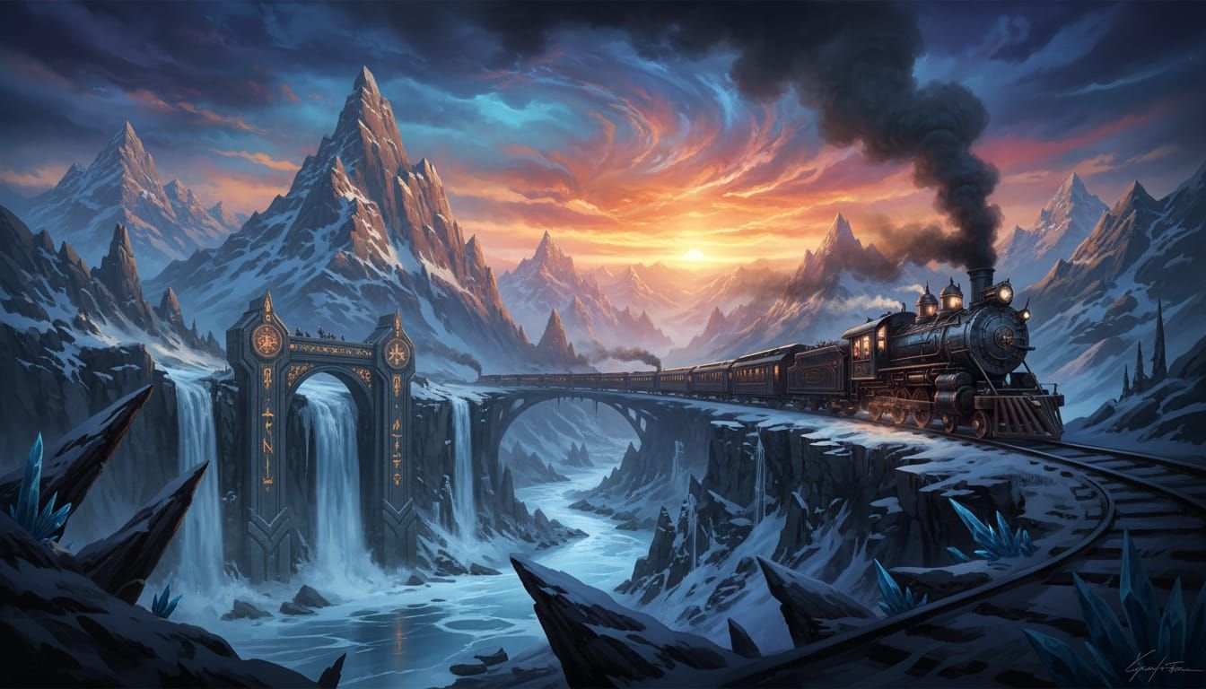 Steam Train Crosses Snowy Rocky Mountain Pass