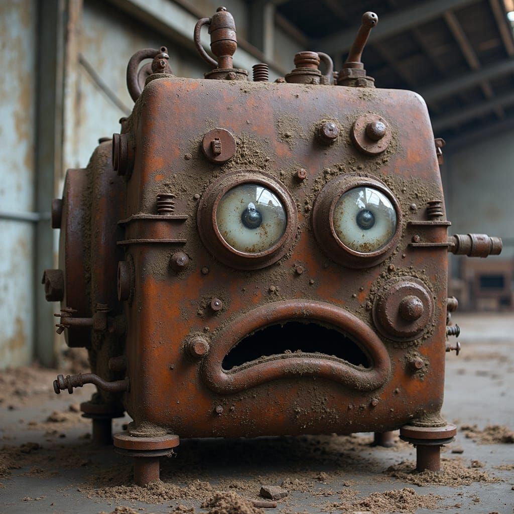 Industrial Machine Expresses Surprise in Abandoned Warehouse