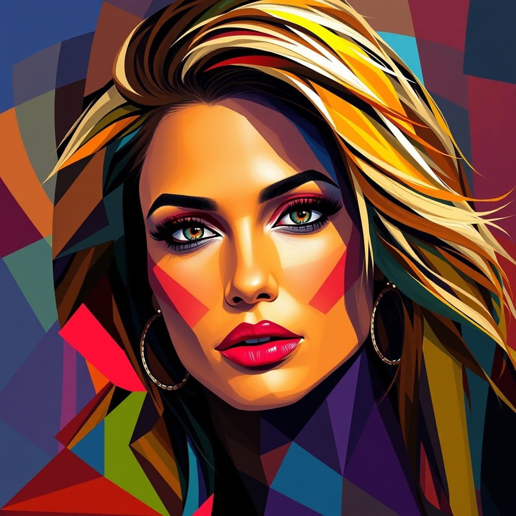 Jennifer Lopez: Abstract Geometric Portrait in Neo-Cubism St...