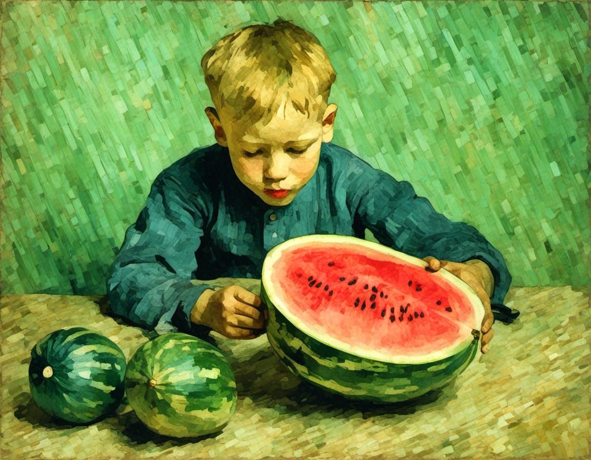 Boy Eating Watermelon