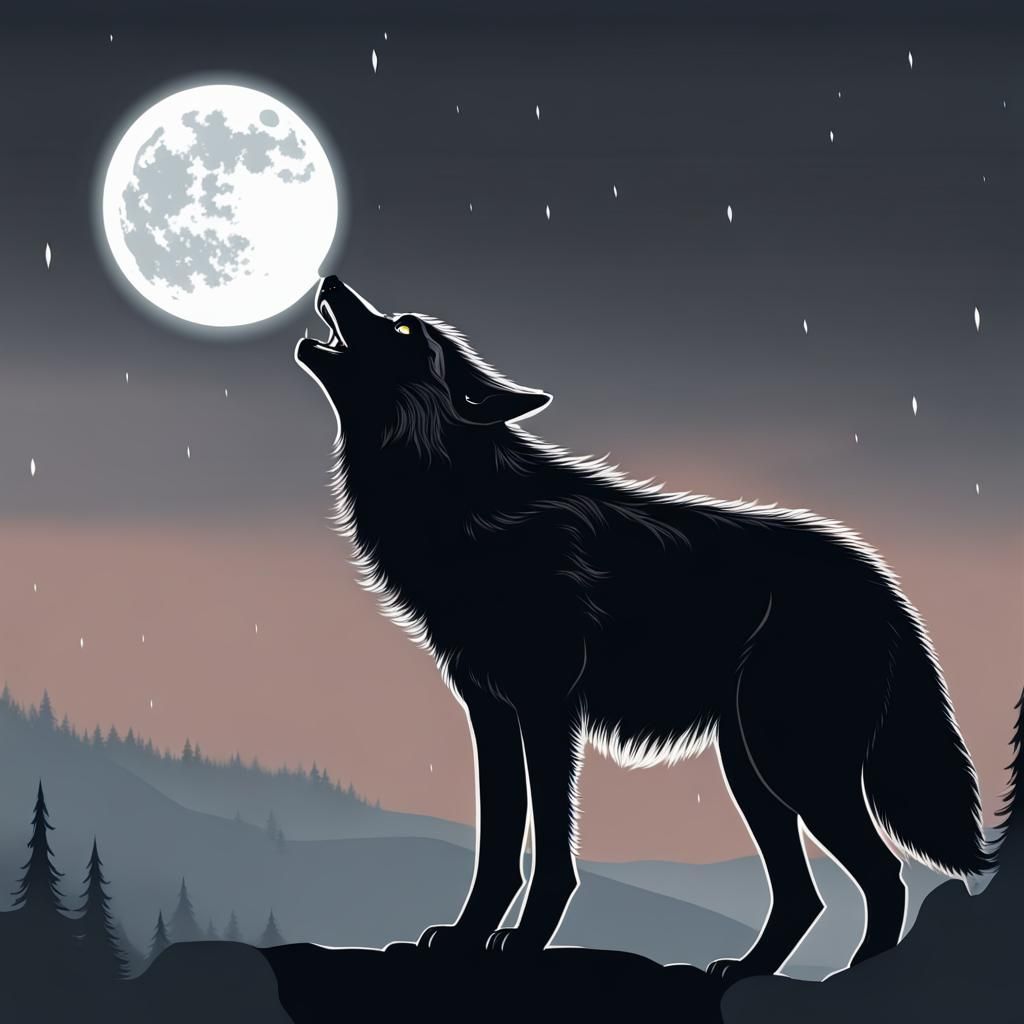 Black Wolf Howling at the Moon