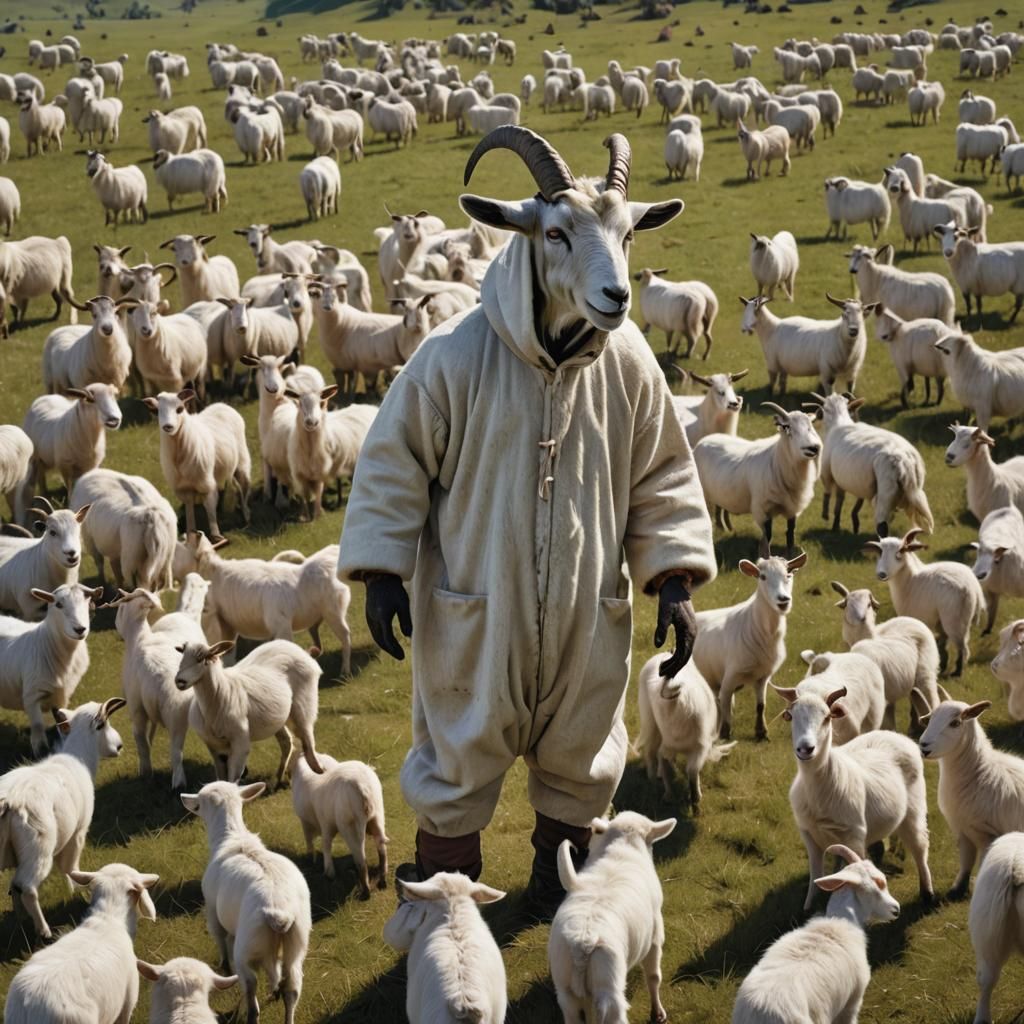 Photorealistic Goat Costume in Pasture with Goats