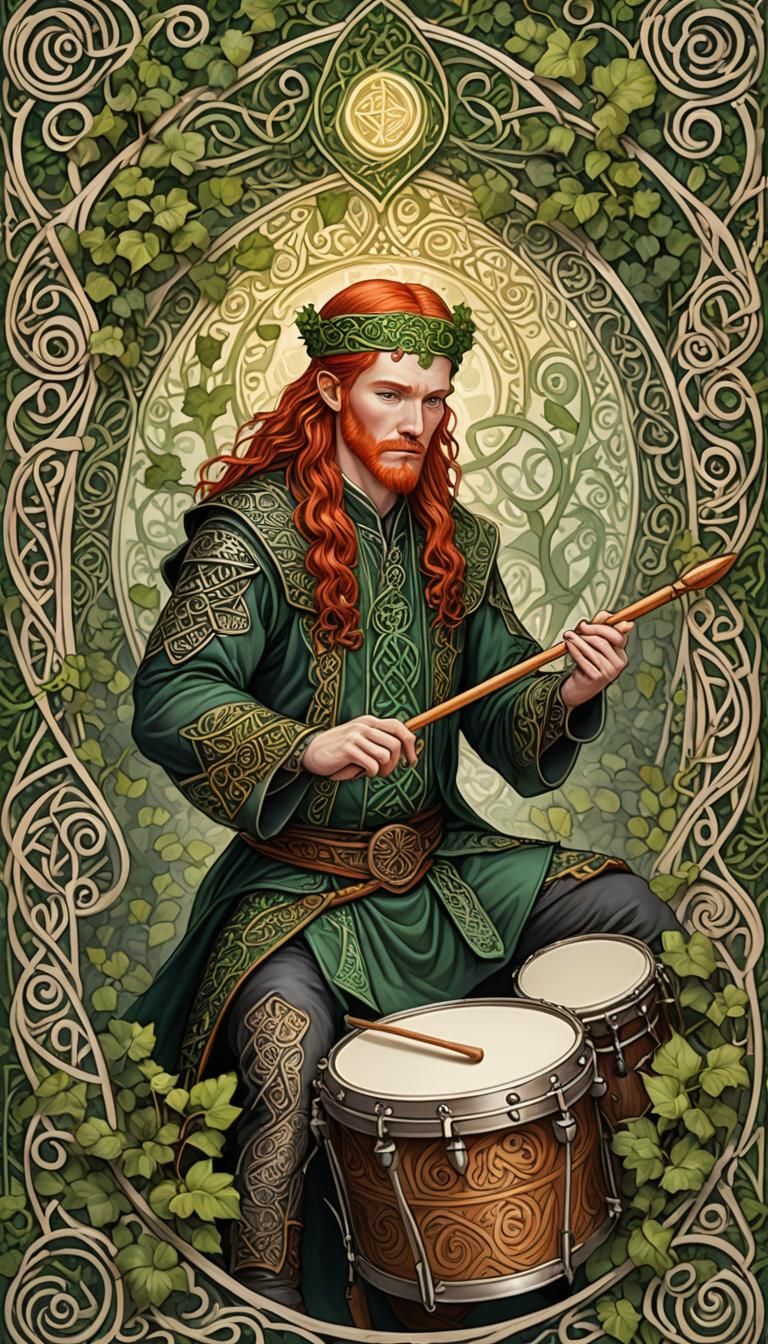 Celtic Drummer Fantasy Art in Book of Kells Style