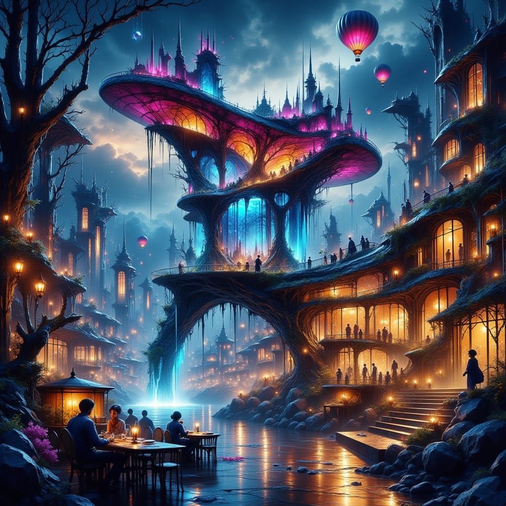 Futuristic Skyline on Bicycle Saddle