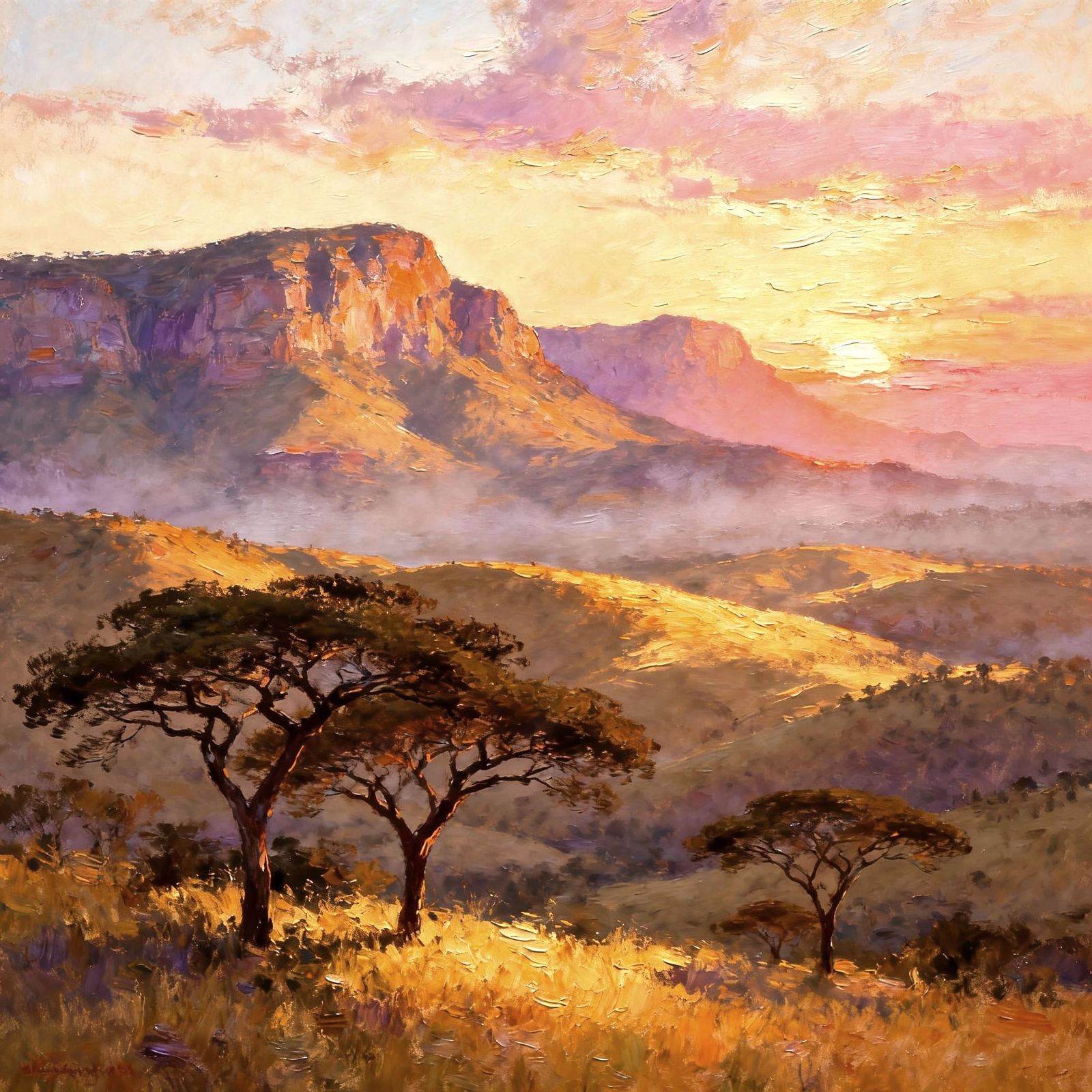 Magaliesberg Mountains Sunset Landscape in Painterly Style