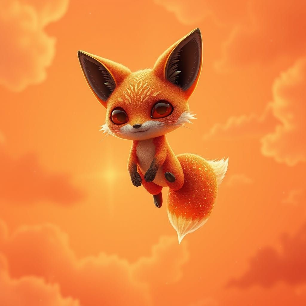 Whimsical Orange Fox Alien in Vibrant Sky