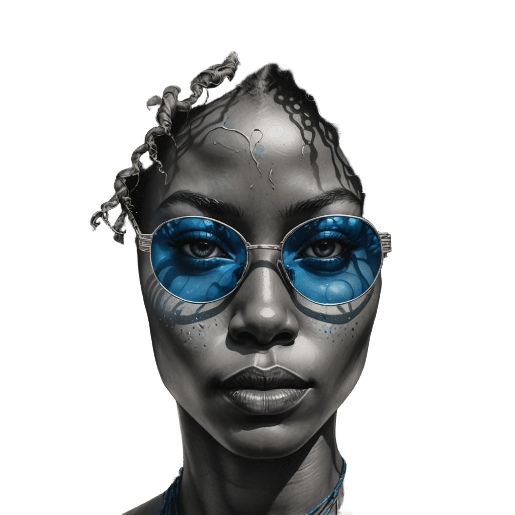 African Woman with Cherry Blossoms, Charcoal Drawing