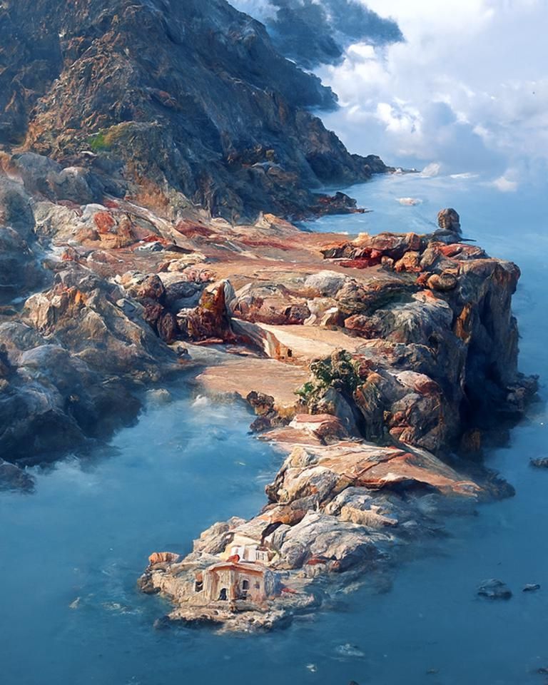 Coastal Italian Resort in 1800s Oil Painting Style