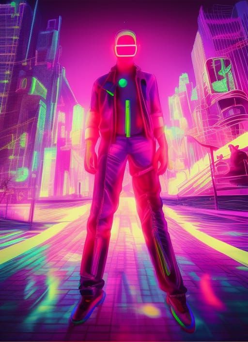 Neon Cyberpunk Magic Man in Synthwave Style