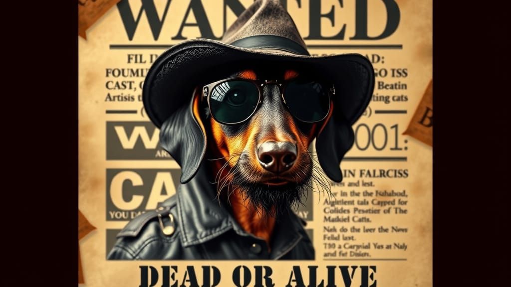 Dachshund Cowboy Wanted Poster Escaping Frame