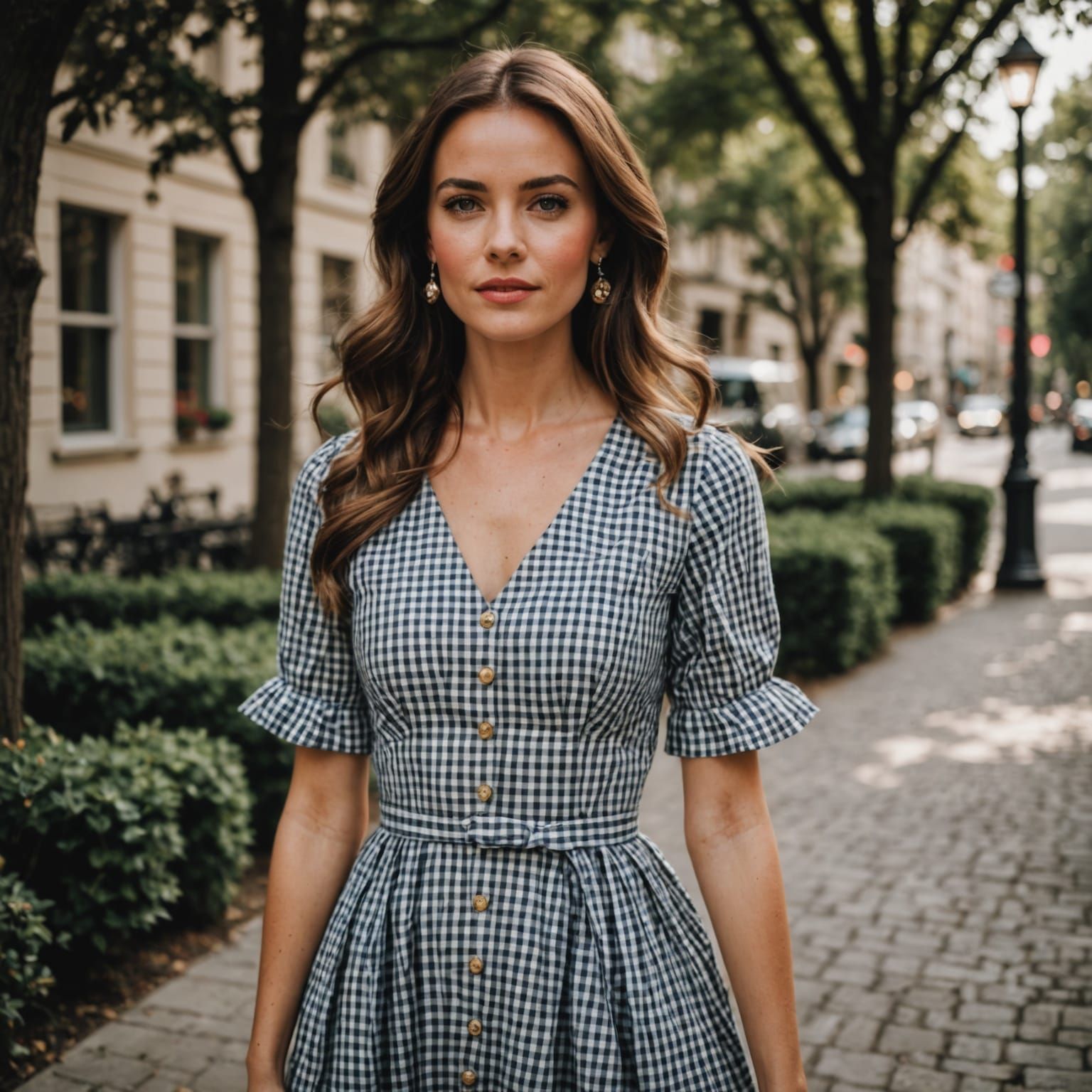 Rustic Woman in Gingham Dress