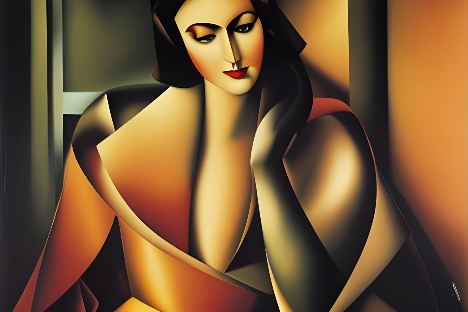 Art Deco Portrait in Tamara de Lempicka Style