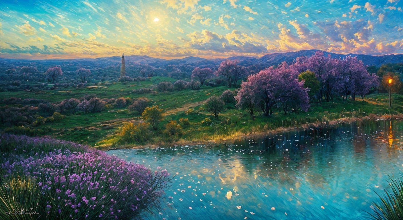 Hope in Dystopian Landscapes with Neo-Impressionist Flair