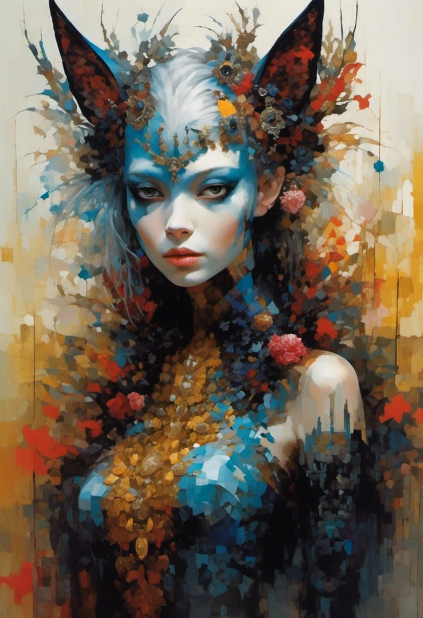 Cat-Fox Hybrid in Enchanted Gothic Meadow Forest