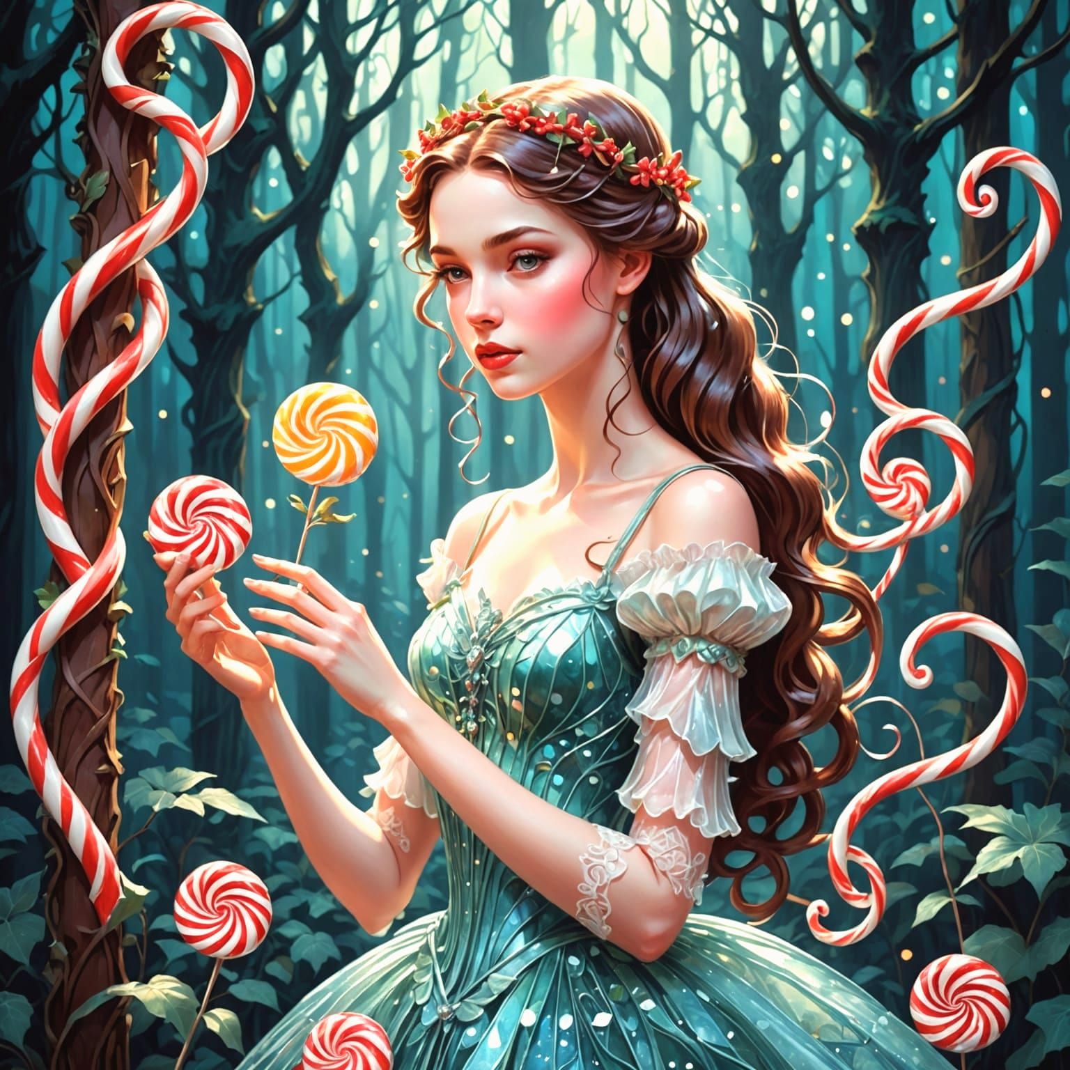 Woman Made of Sugar in Enchanted Candy Forest