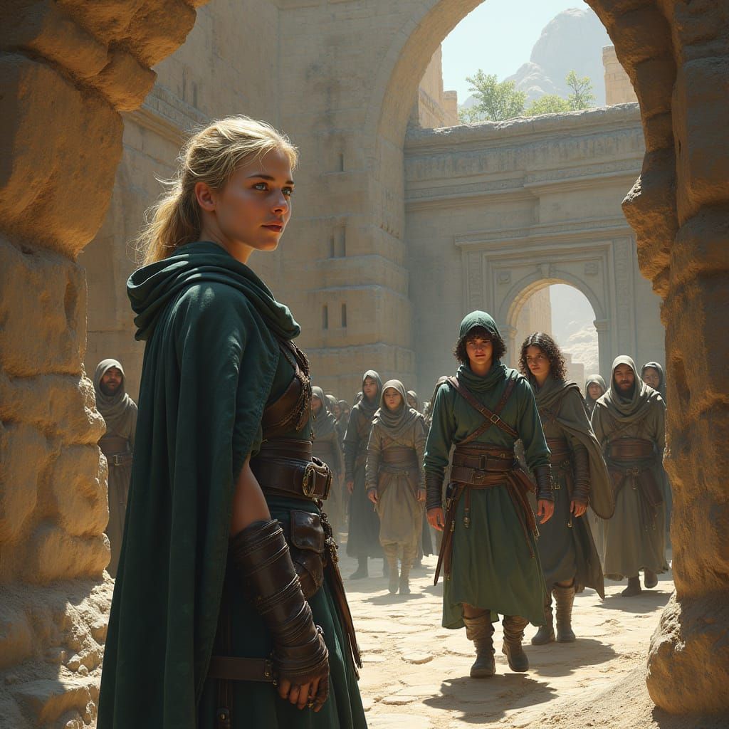 Assassin Woman Exploring Ancient Hideout, Stalenhag Style