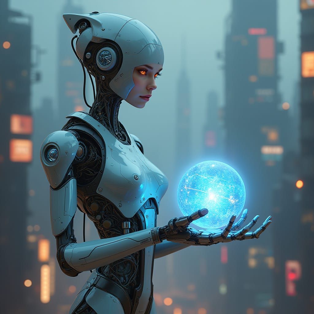 Ethereal Cyberpunk Goddess in Futuristic Metropolis