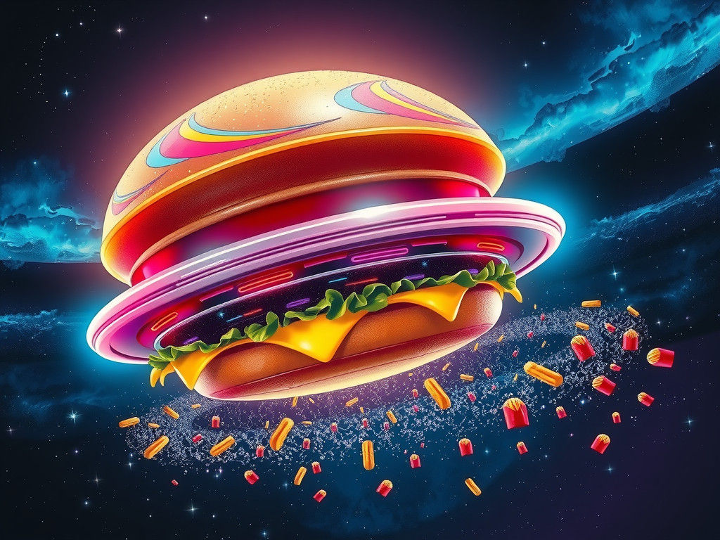 Cheeseburger Flying Saucer in Psychedelic Outer Space