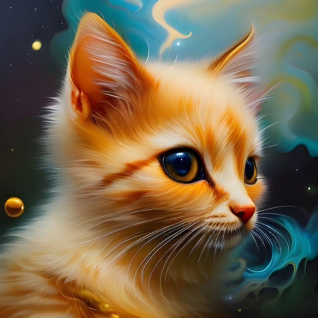 Fractal Honey Kitten Ink Painting