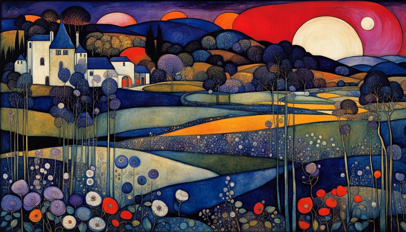 Dreamlike Nocturnal Scene in Rich Blues and Purples