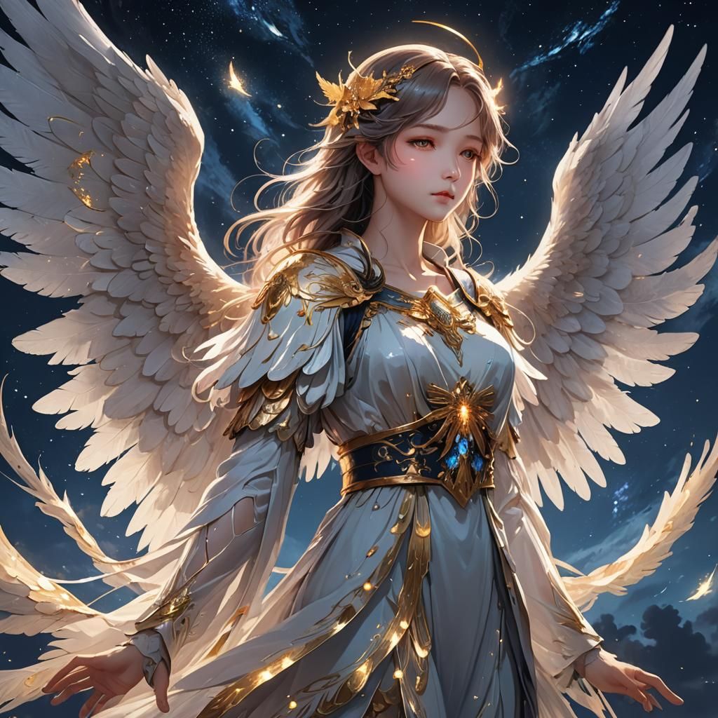 Epic Angel with Six Wings in Anime Style