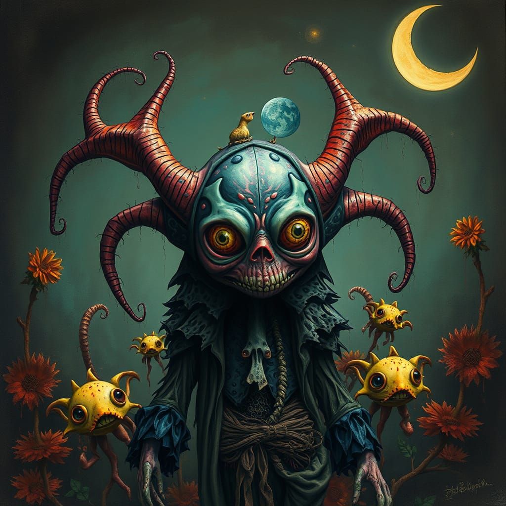 Ethereal God of Plague in Dark, Vibrant World