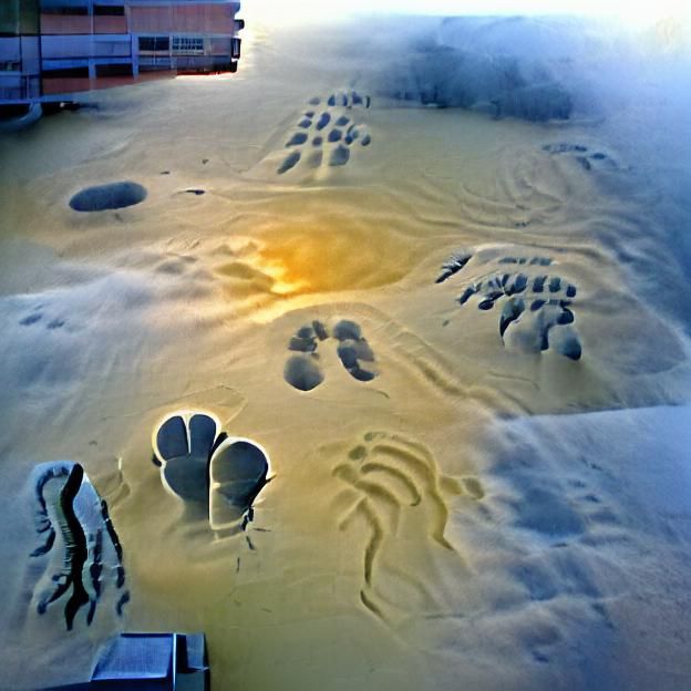 Giant Footprints in the Sand at Dawn