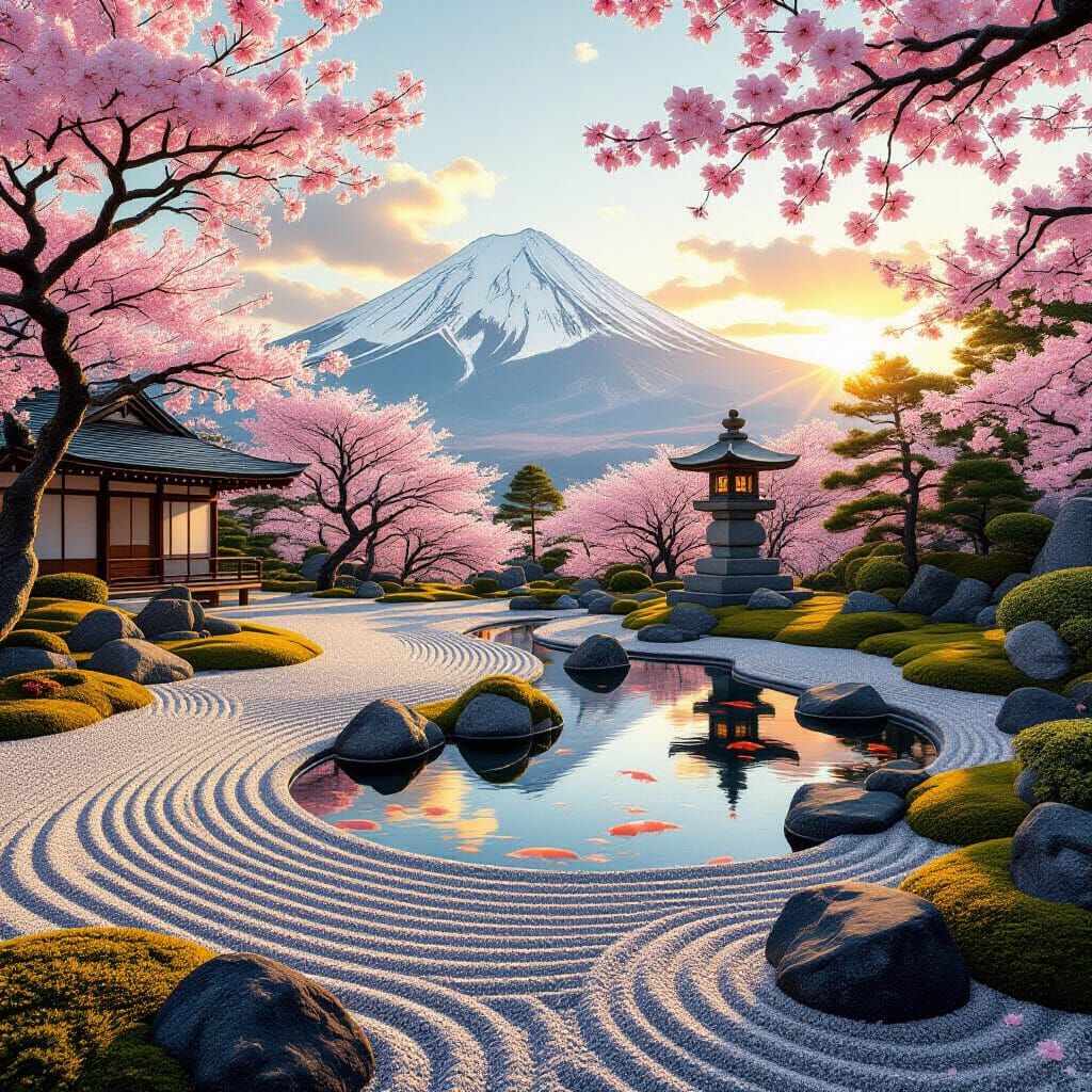 Zen Garden on Mount Fuji: Digital Art