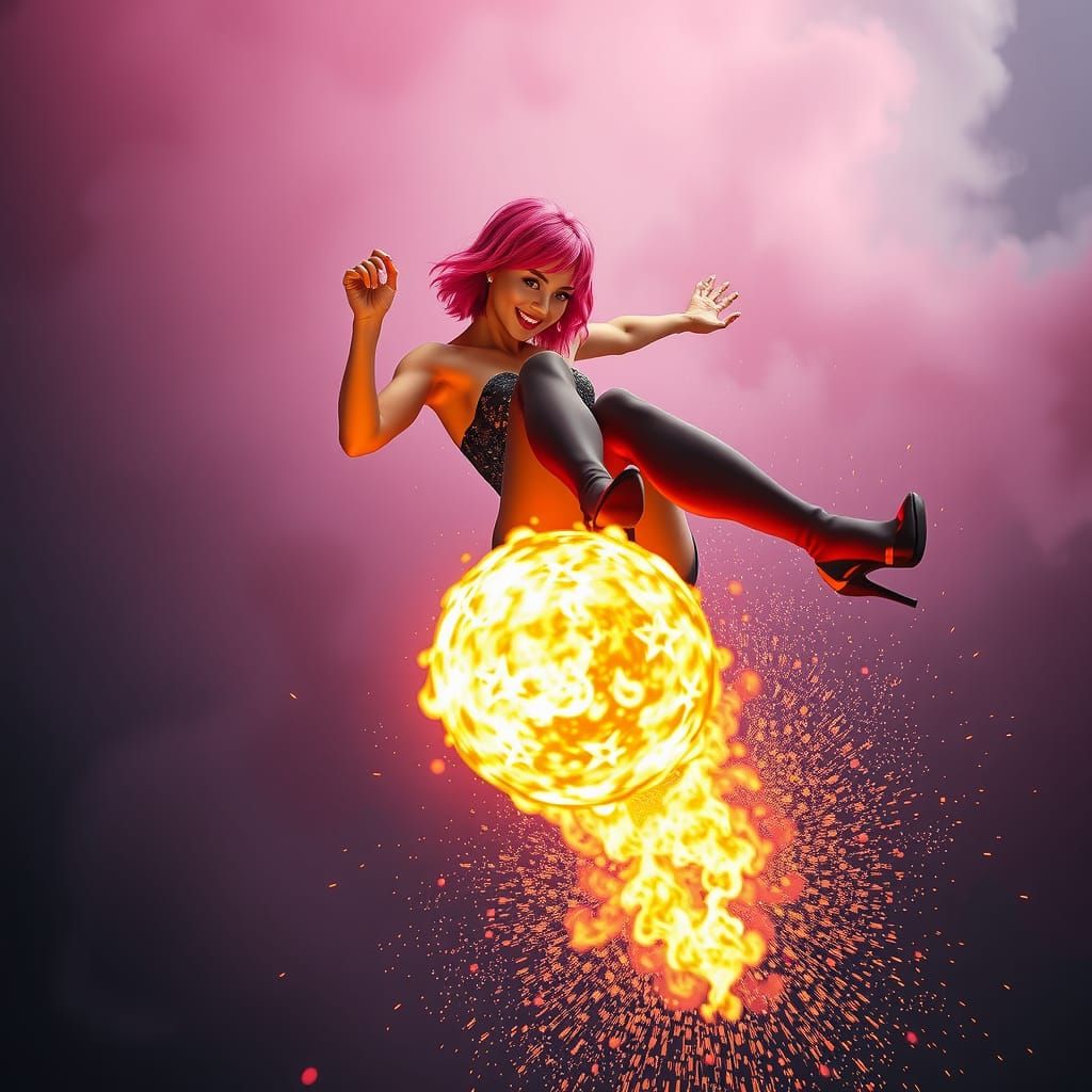 Woman Rides Fireball: Detailed Matte Painting