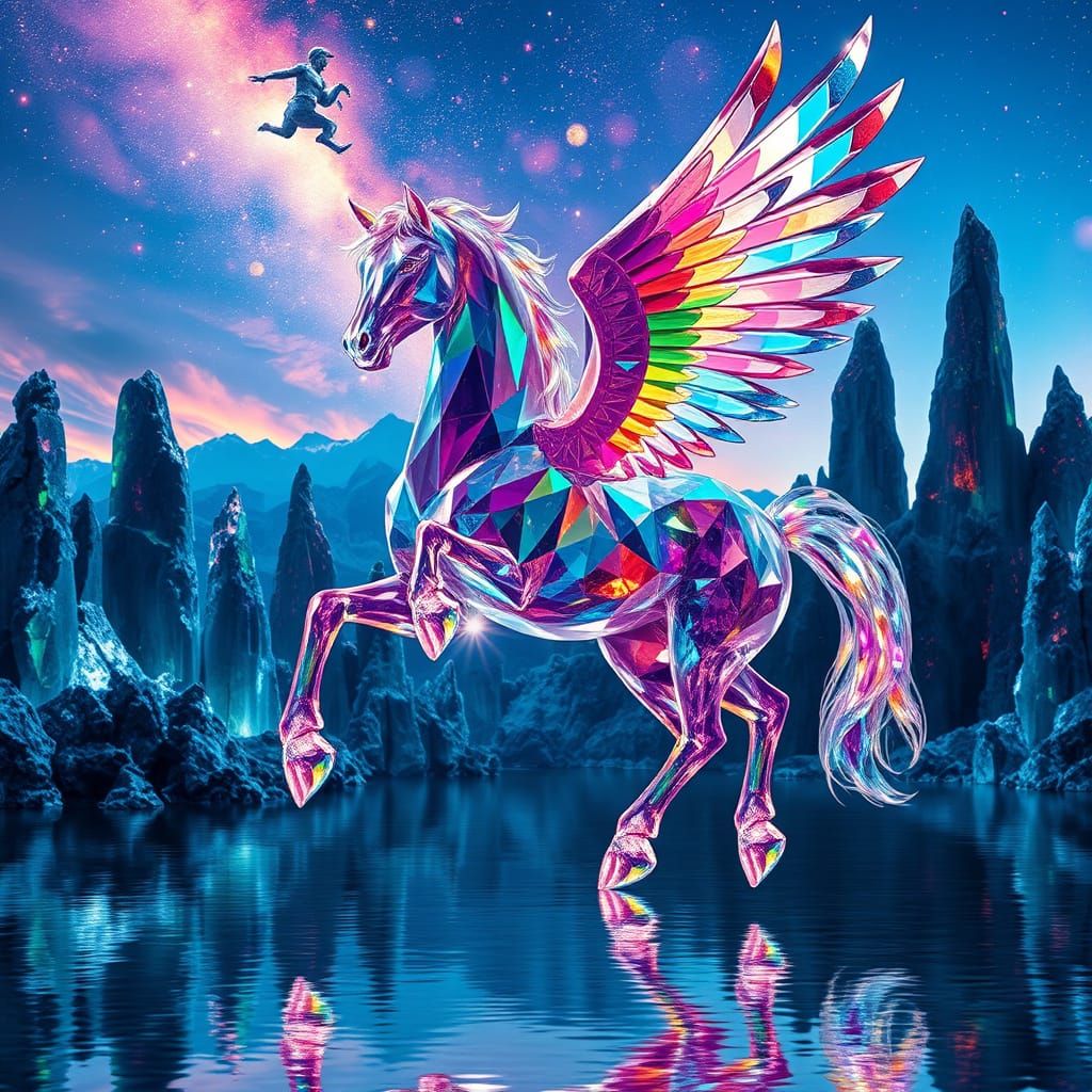 Crystal Winged Horse in a Crystalline Landscape