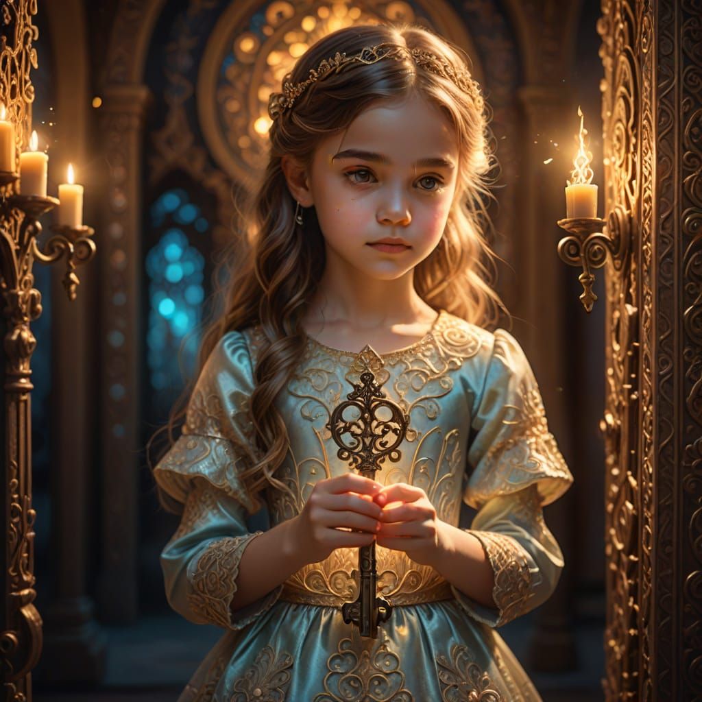 Enchanting Fantasy Girl Holds Glowing Key
