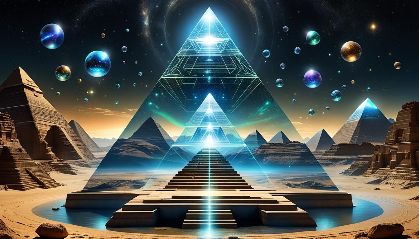 Holographic Pyramid Stargate in Sparkling Night Sky