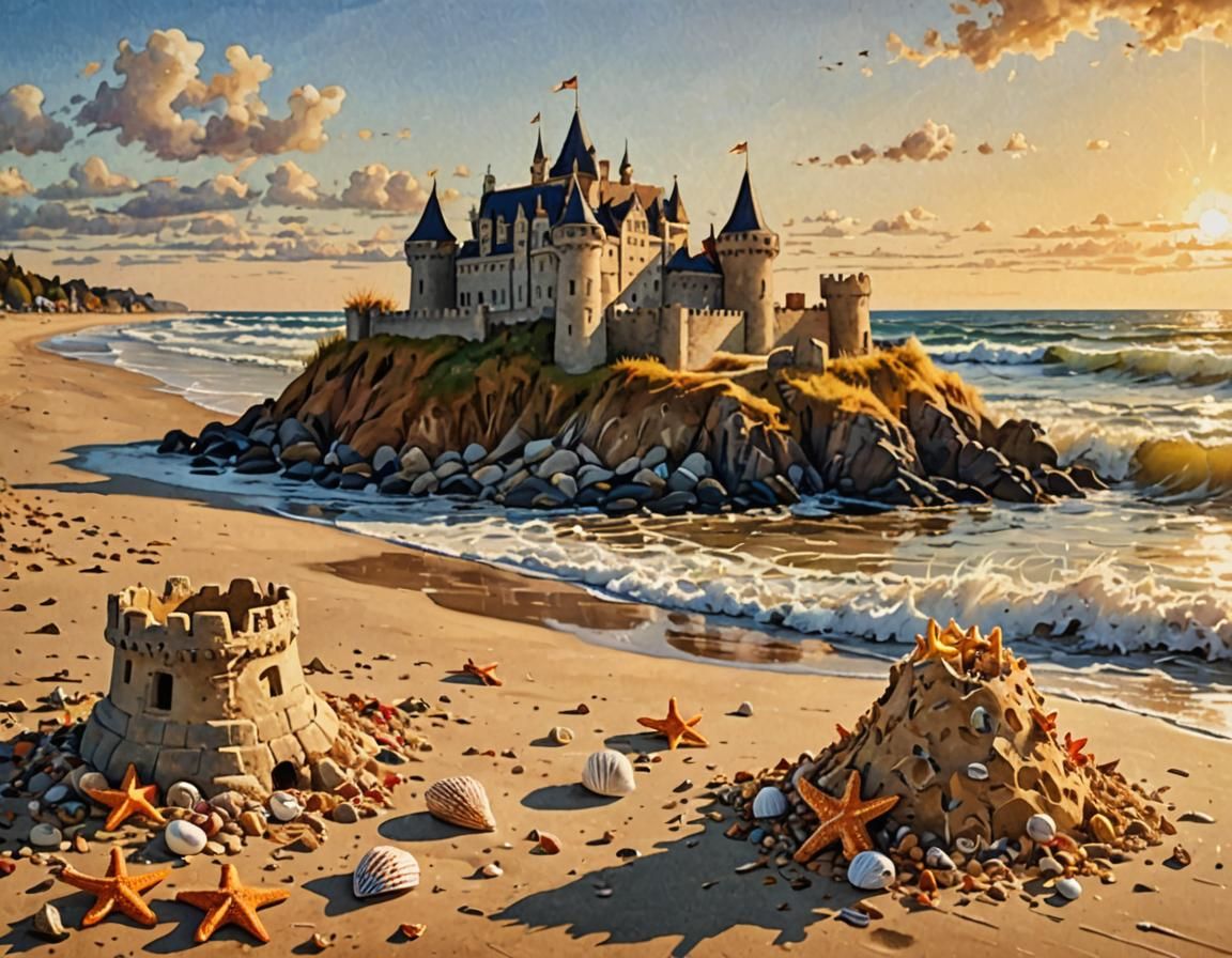 Autumn Sun on Crumbling Sandcastle: Post-Impressionism