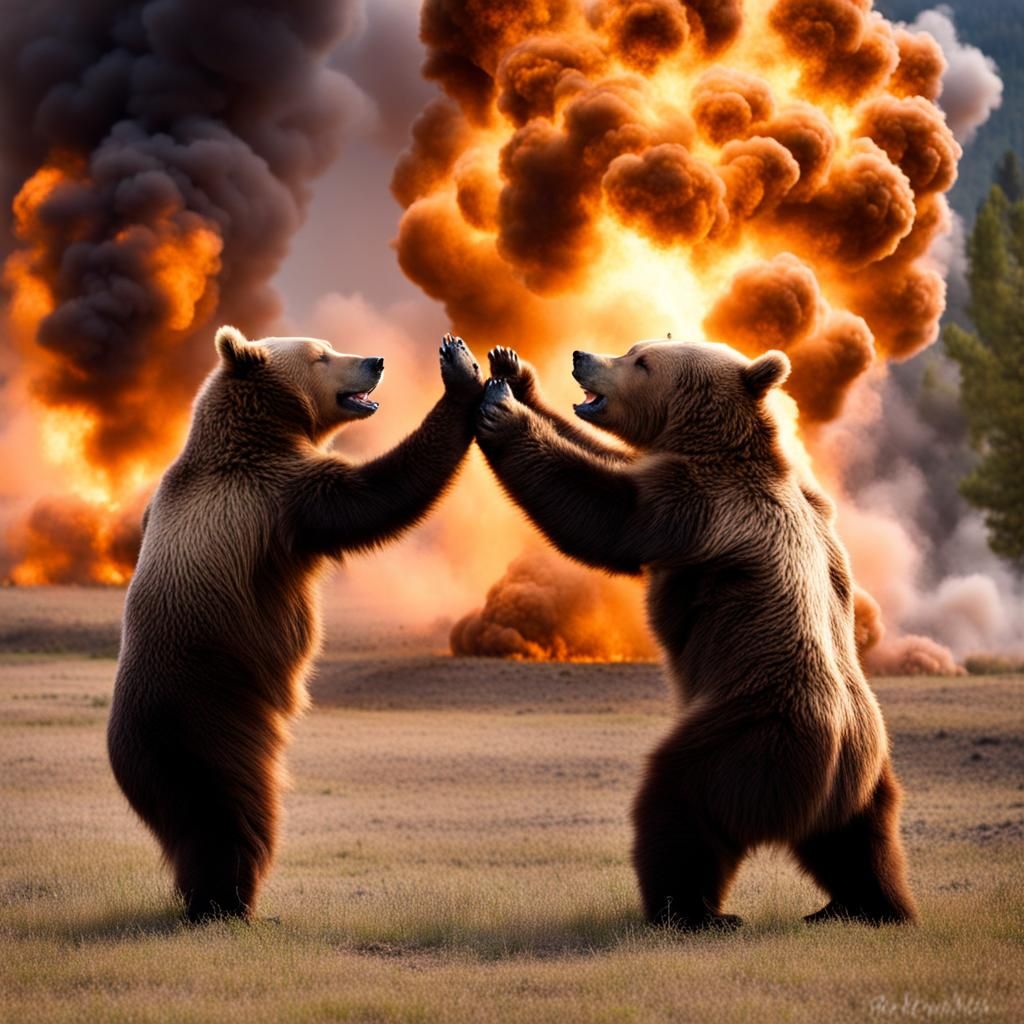 Bears High Fiving in Front of Explosion Photo