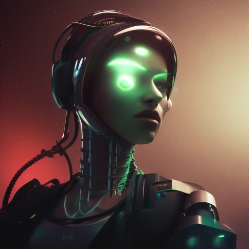 Cyberpunk Hacker Robot in Dark Concept Art Style