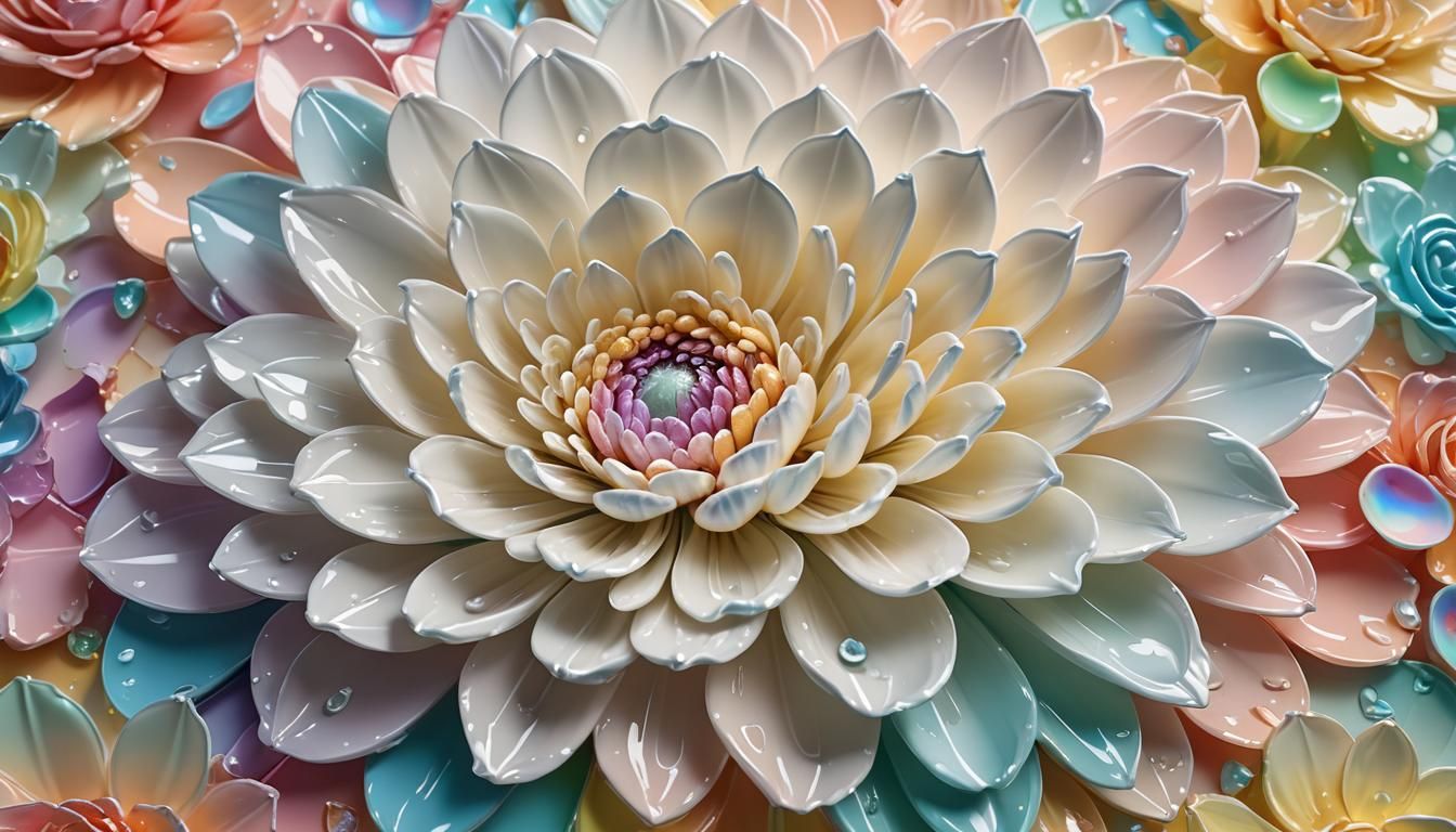 Glowing White Flower in Hyper-Realistic Candy Art