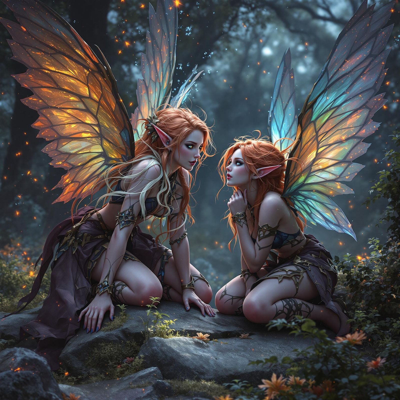 Fantasy Dwarf Fairies with Wings in Detailed Digital Art